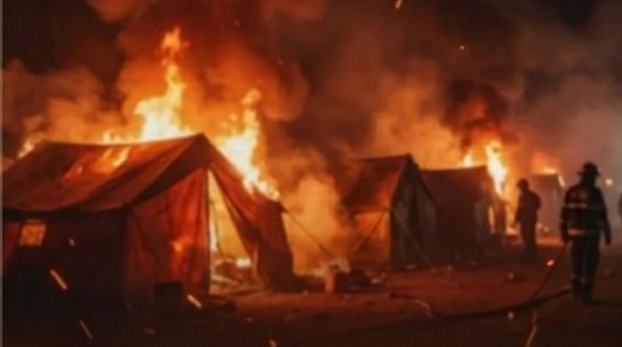 الضالع.. تسجيل حالتي إصابة واحتراق سبع خيام إثر حريق في مخيم للنازحين