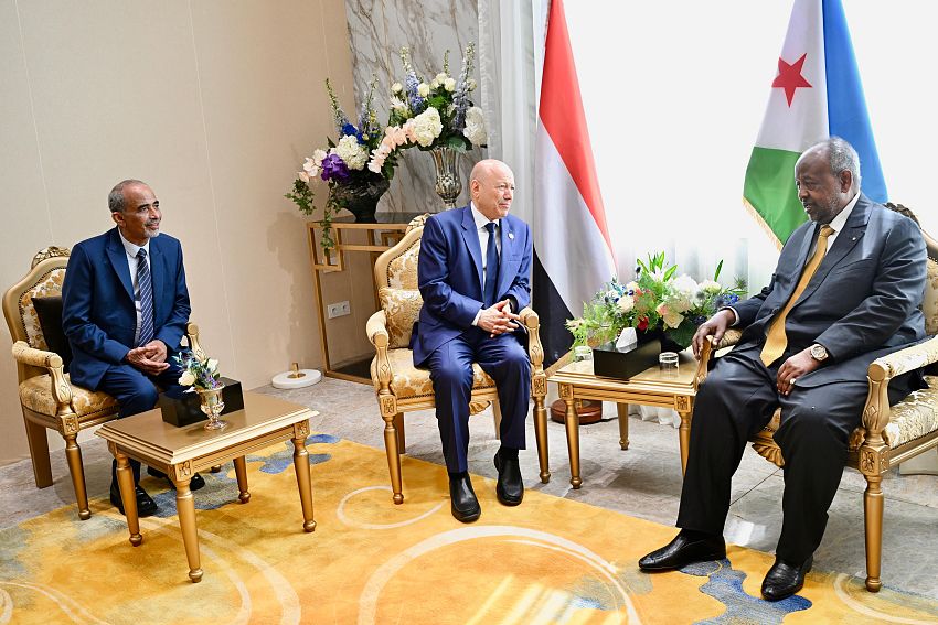 العليمي يبحث مع رئيسي جيبوتي والصومال تعزيز التنسيق لمواجهة التحديات الأمنية