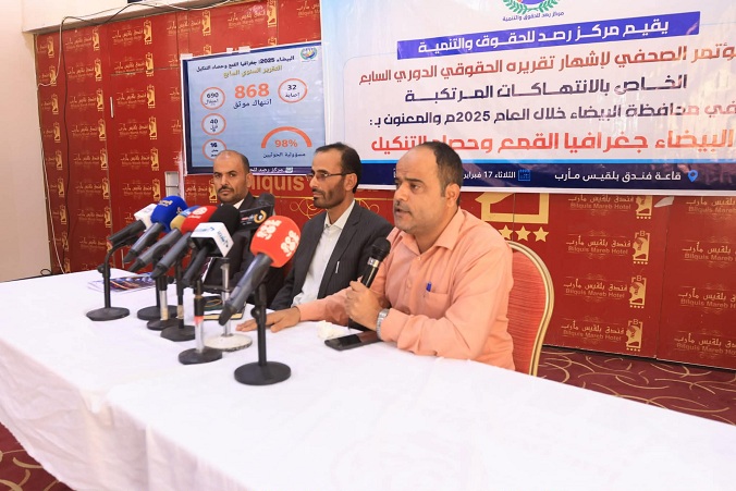 98 % منها ارتكبها الحوثيون.. مركز حقوقي يوثق 868 انتهاكاً جسيماً في البيضاء في العام 2025م